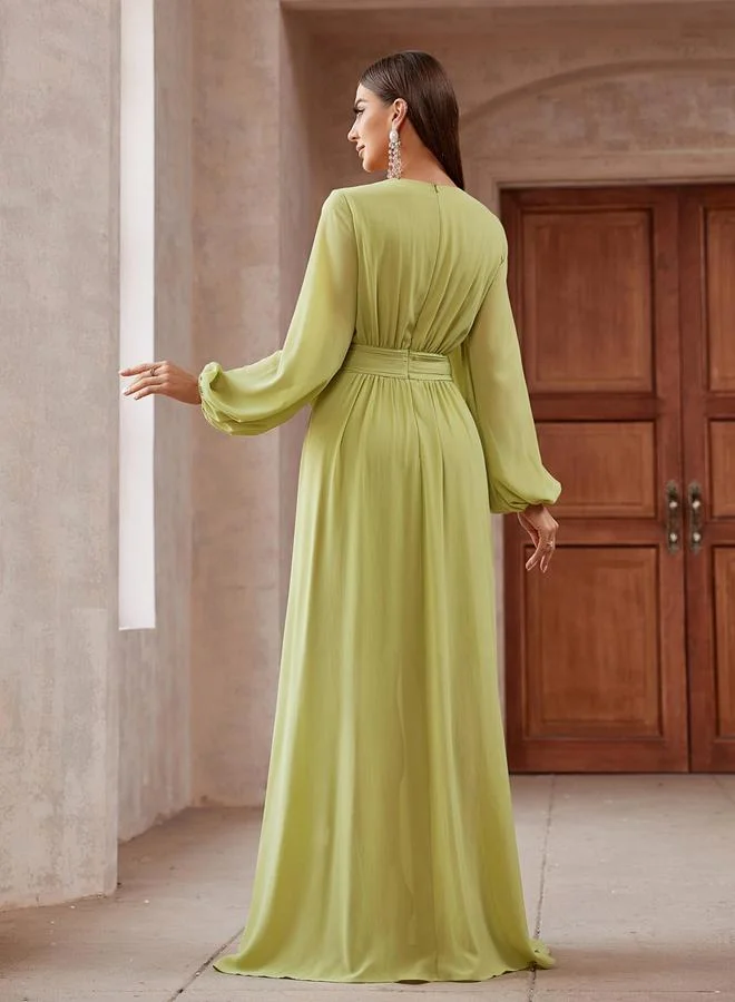 Take Two Women Pleated Flower Detail Balloon Sleeve Maxi Dress